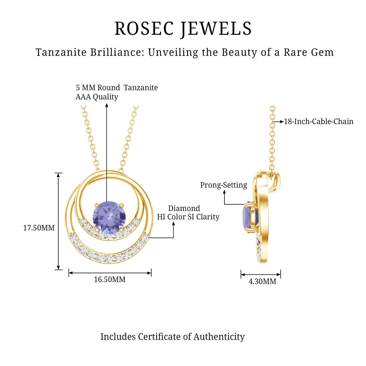 Real Tanzanite and Diamond Open Circle Pendant