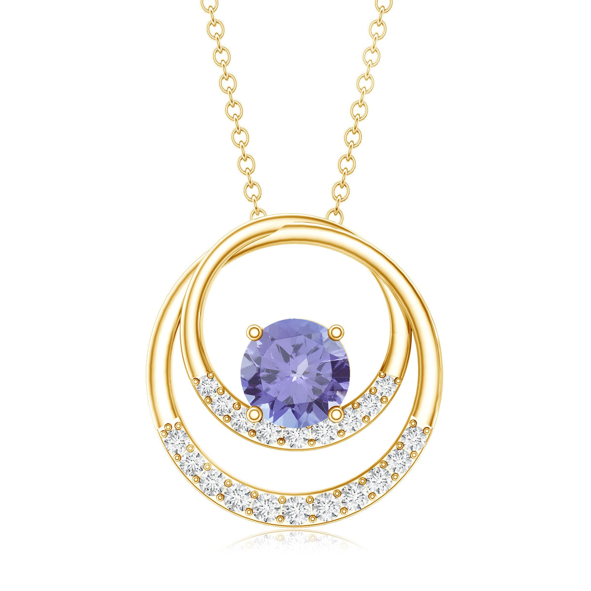Real Tanzanite and Diamond Open Circle Pendant
