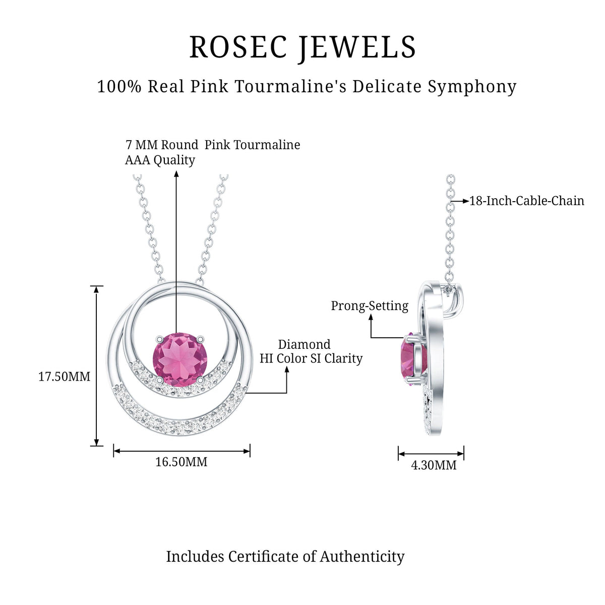 Real Pink Tourmaline and Diamond Open Circle Pendant