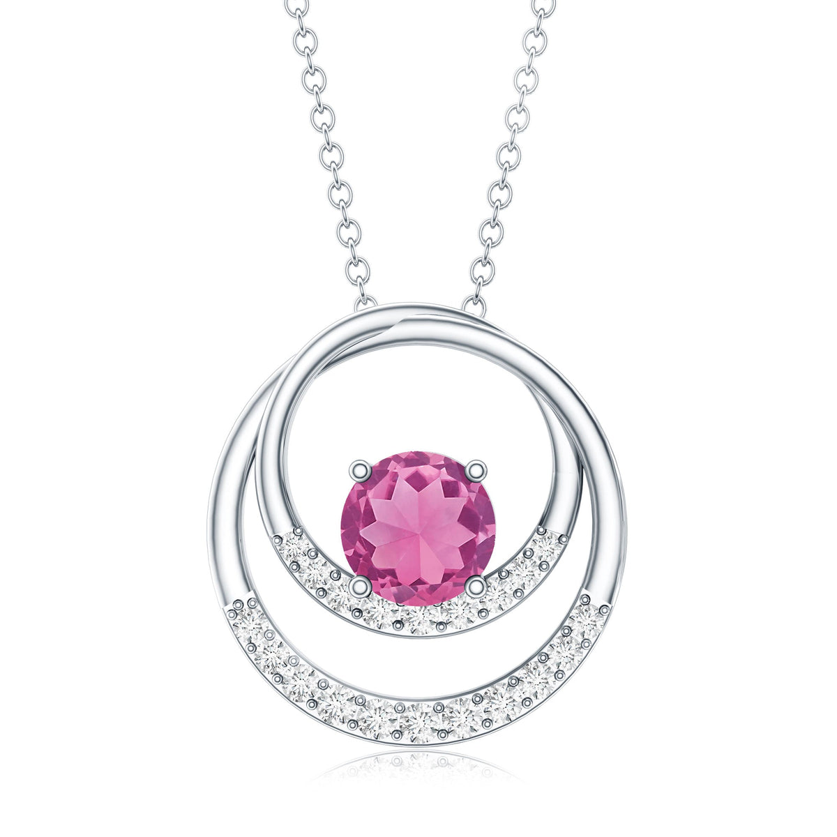 Real Pink Tourmaline and Diamond Open Circle Pendant