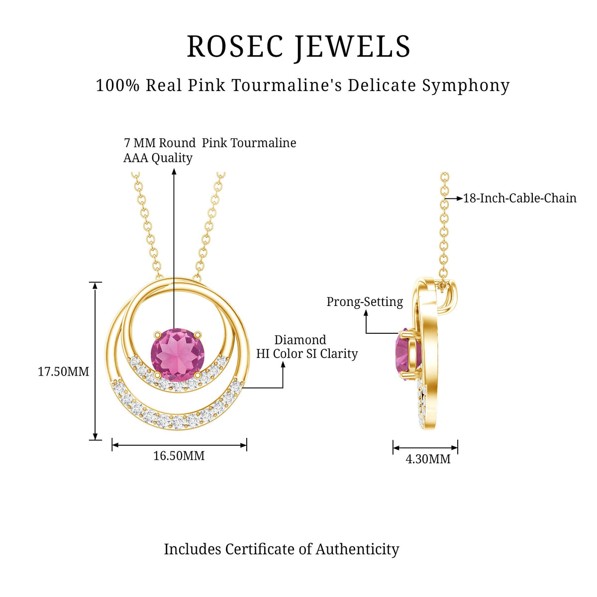 Real Pink Tourmaline and Diamond Open Circle Pendant