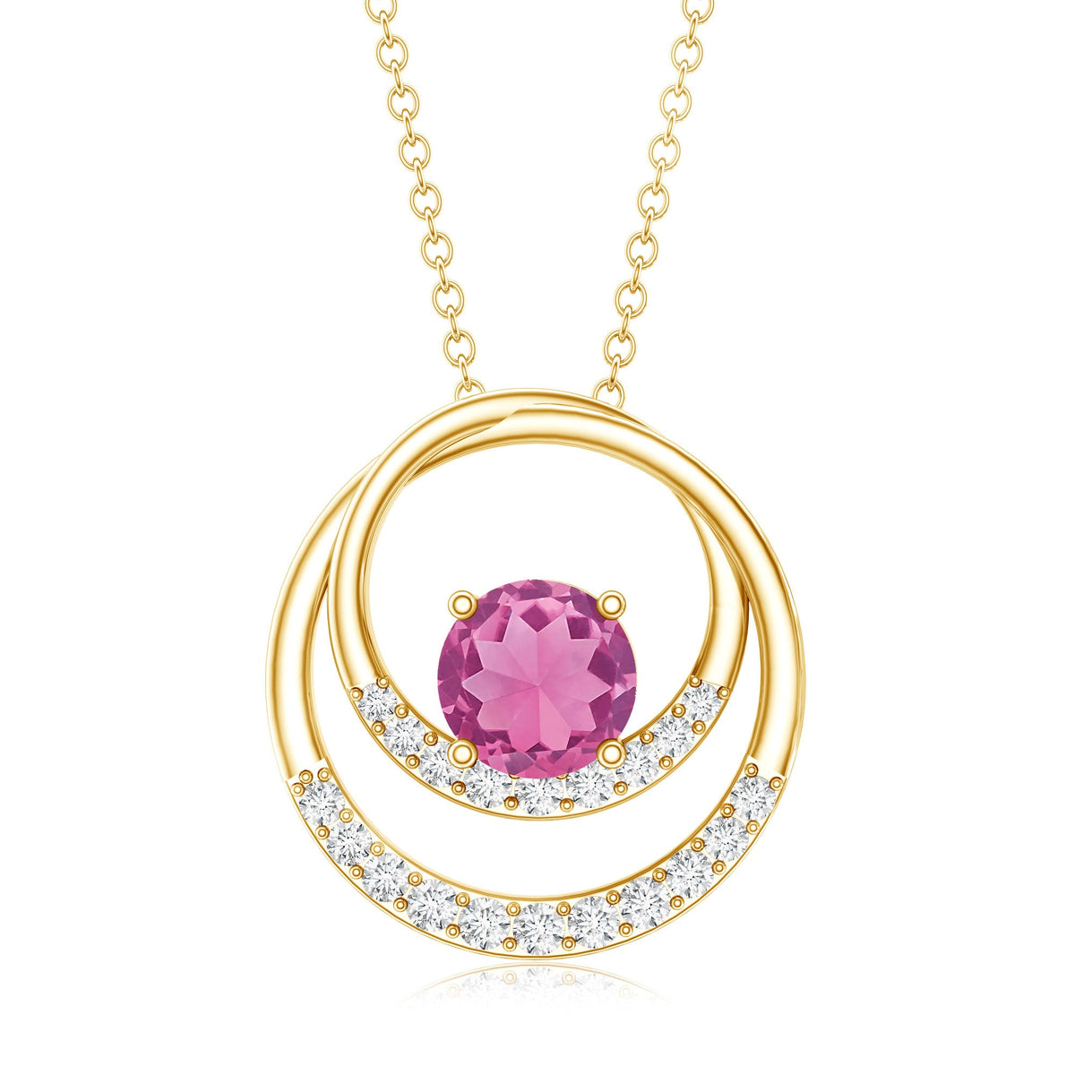 Real Pink Tourmaline and Diamond Open Circle Pendant