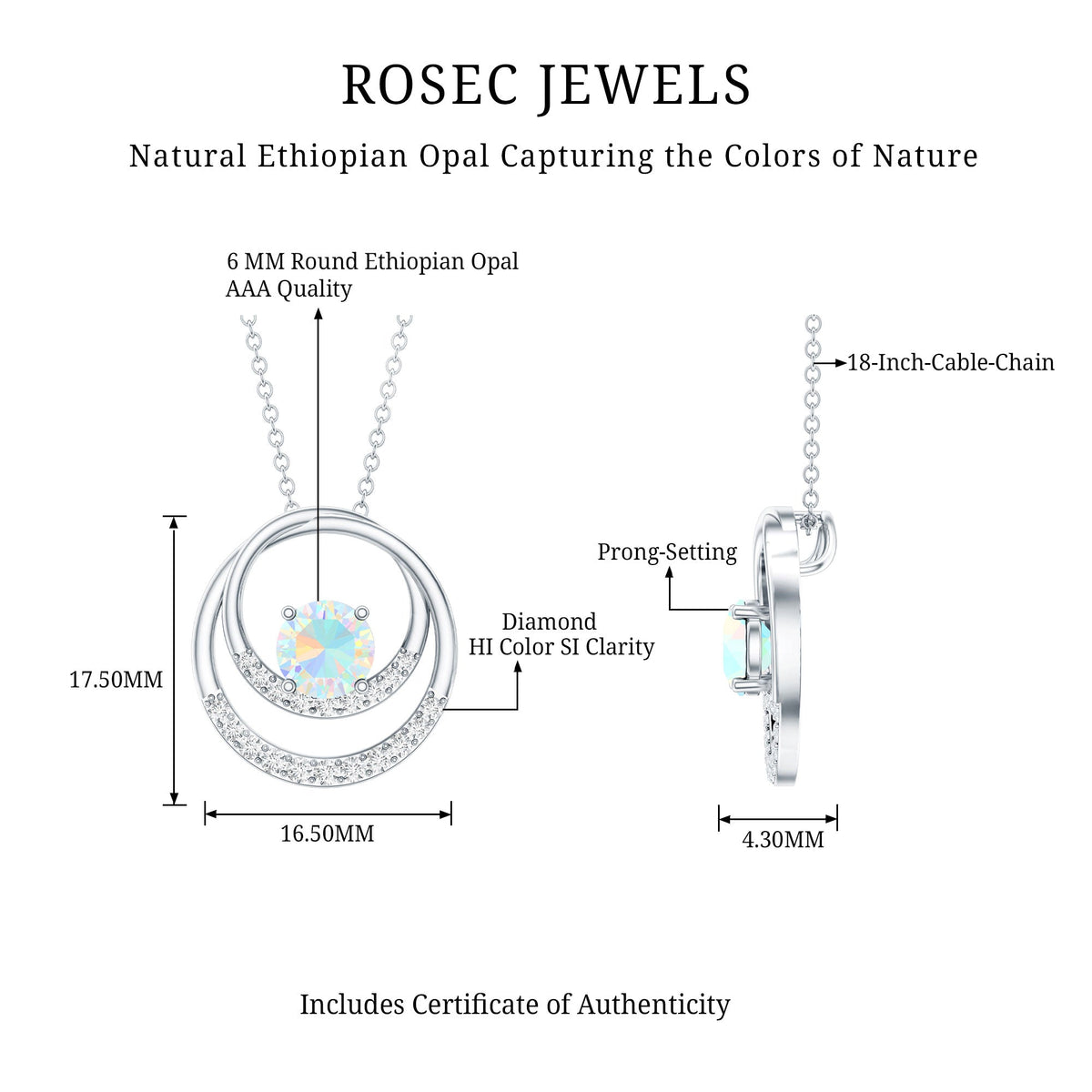 Natural Ethiopian Opal Double Circle Pendant Necklace with Diamond