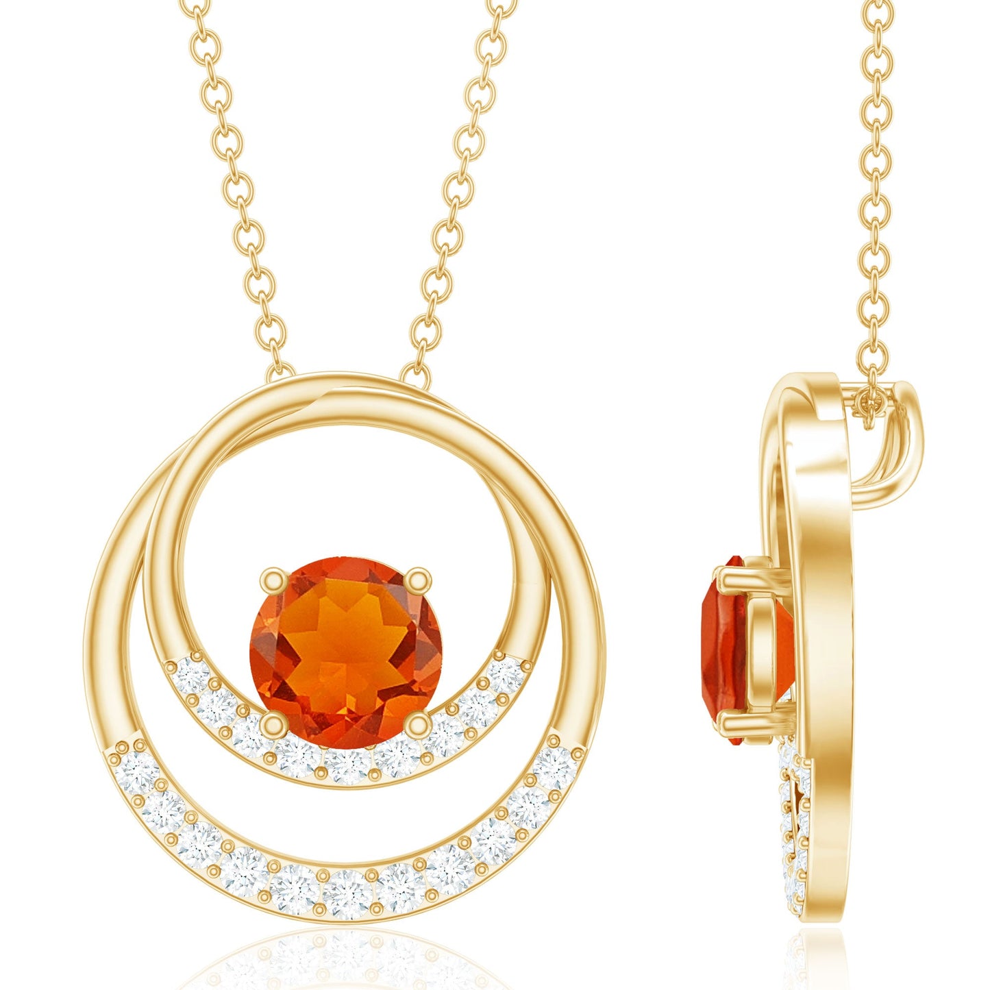 Real Fire Opal and Diamond Open Circle Pendant