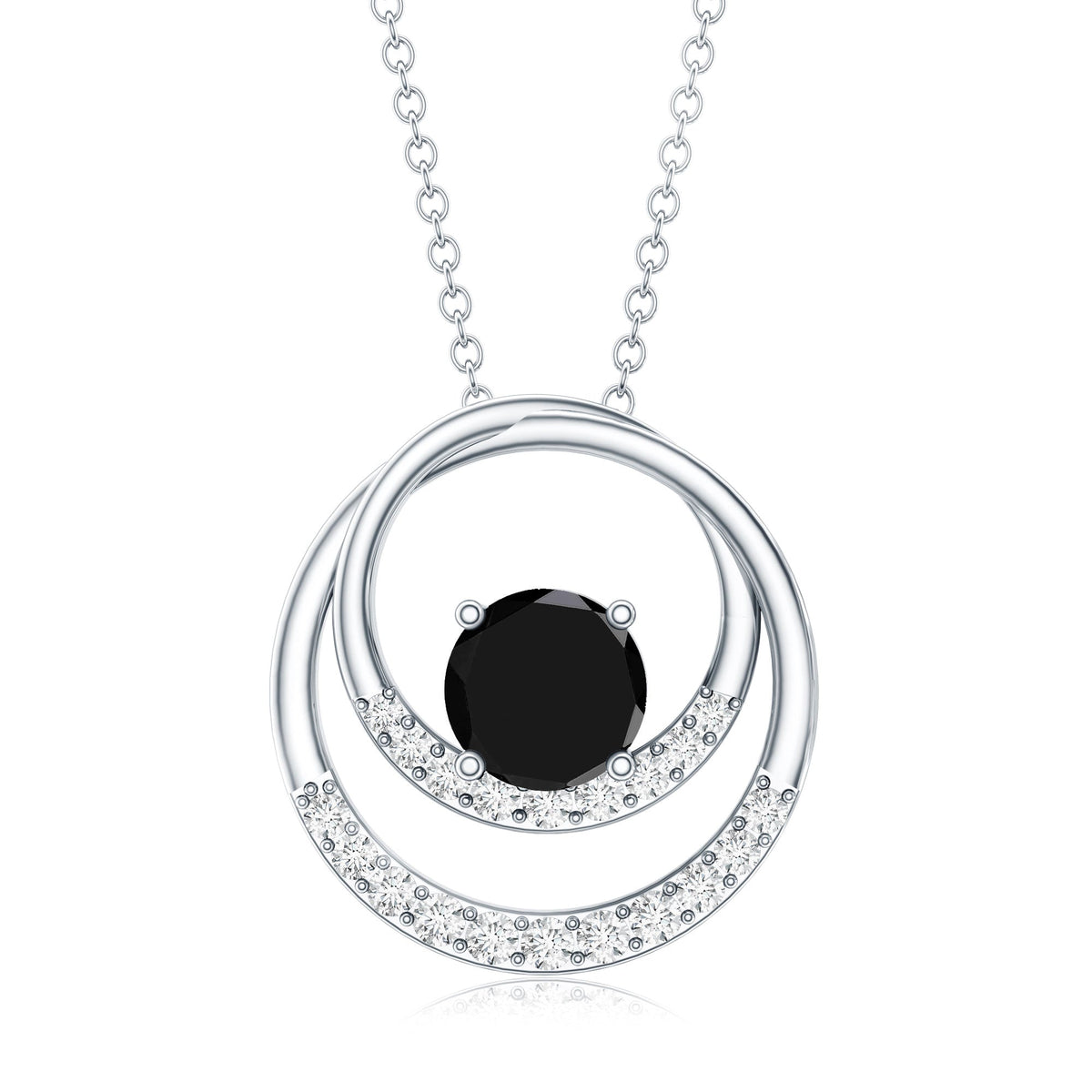 Natural 2.6 Carat Black Spinel Double Circle Necklace with Diamond