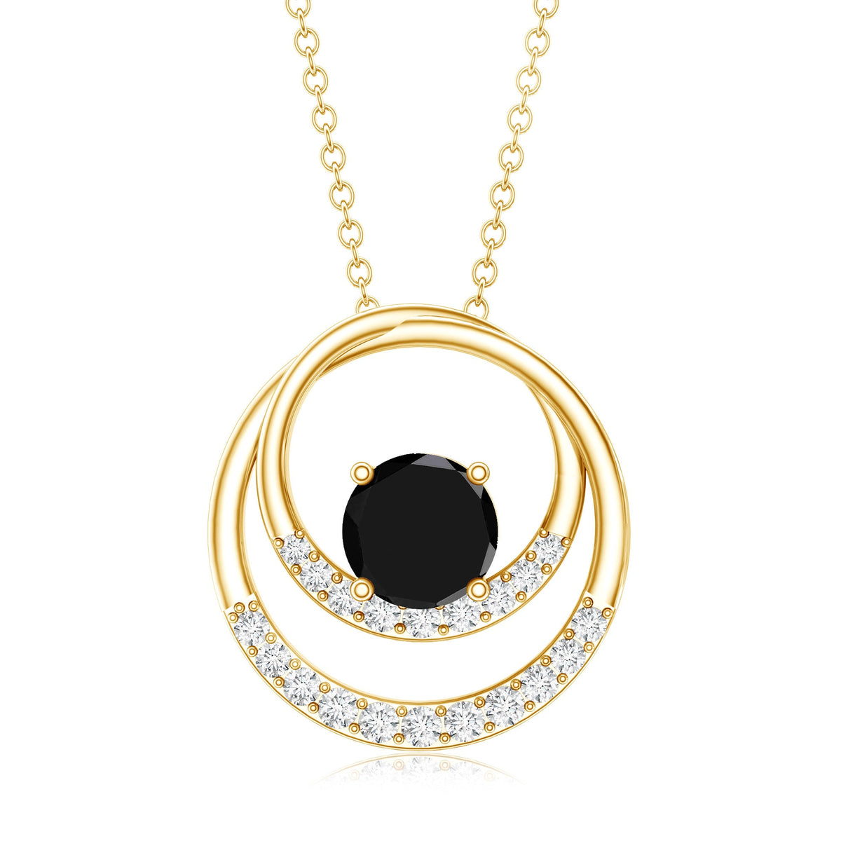 Natural 2.6 Carat Black Spinel Double Circle Necklace with Diamond