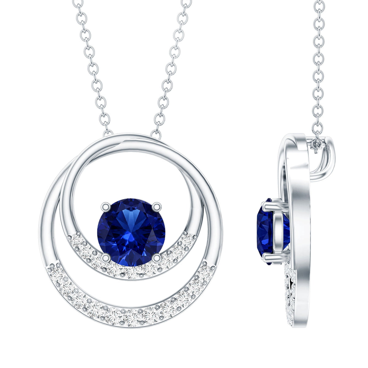 Lab Grown Blue Sapphire and Moissanite Promise Necklace