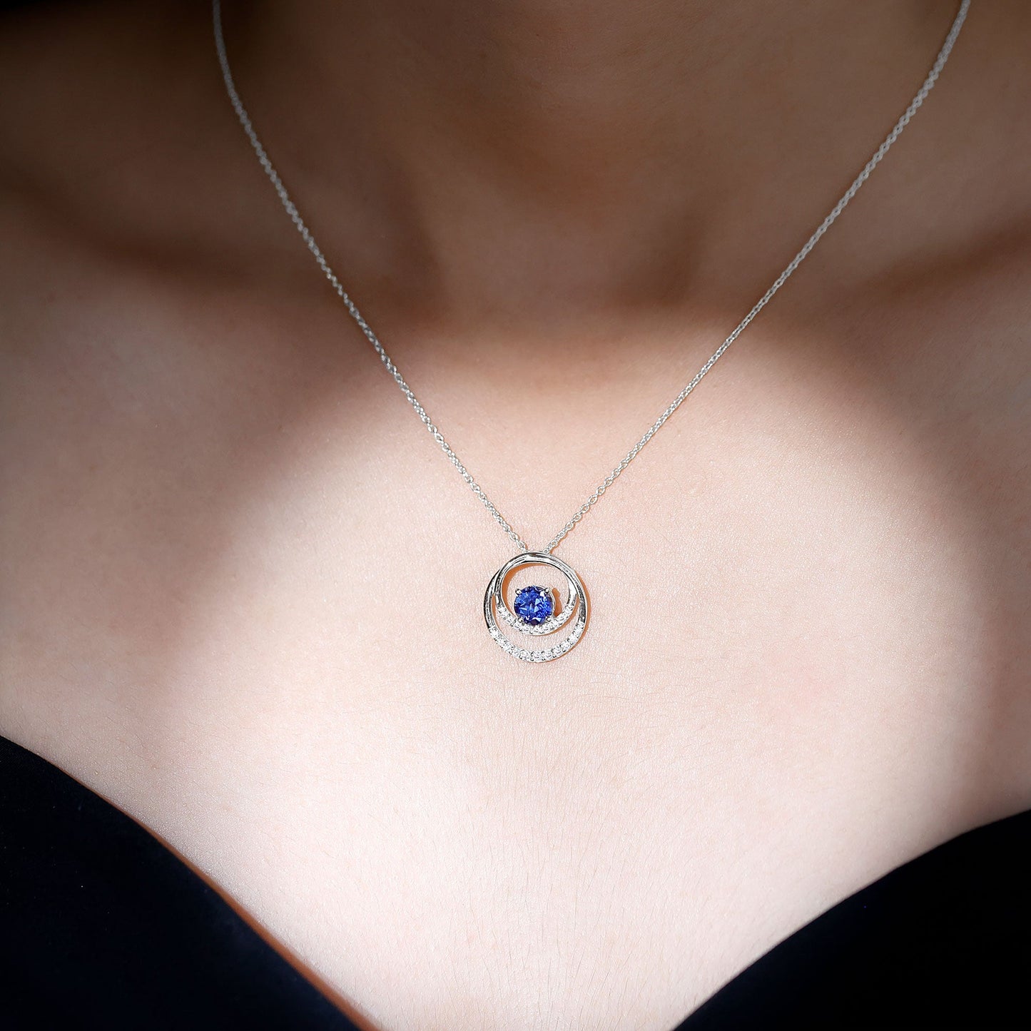 Lab Grown Blue Sapphire and Moissanite Promise Necklace