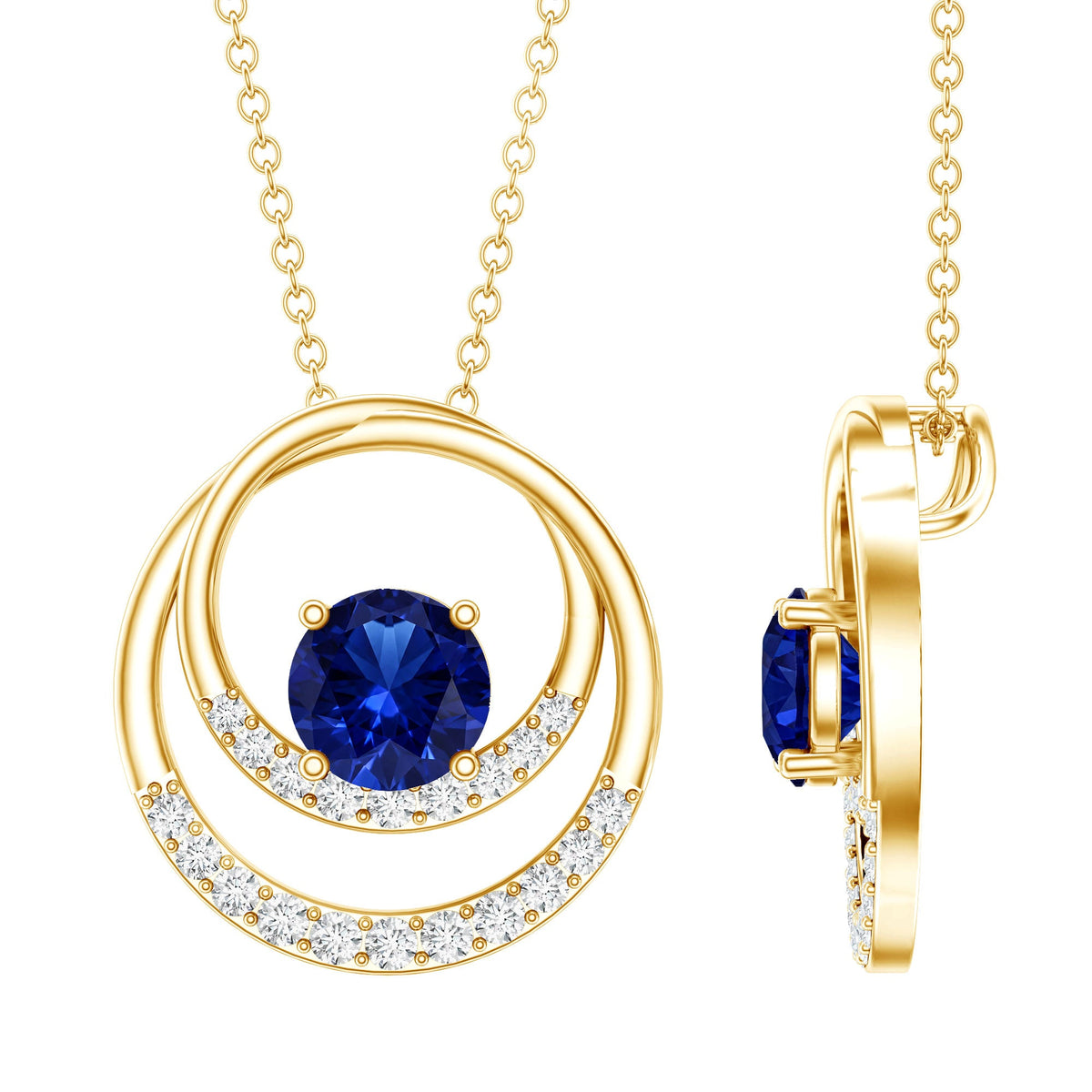 Lab Grown Blue Sapphire and Moissanite Promise Necklace