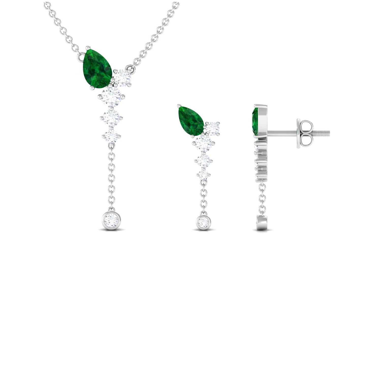 Lab Created Emerald and Diamond Designer Necklace and Earrings Set