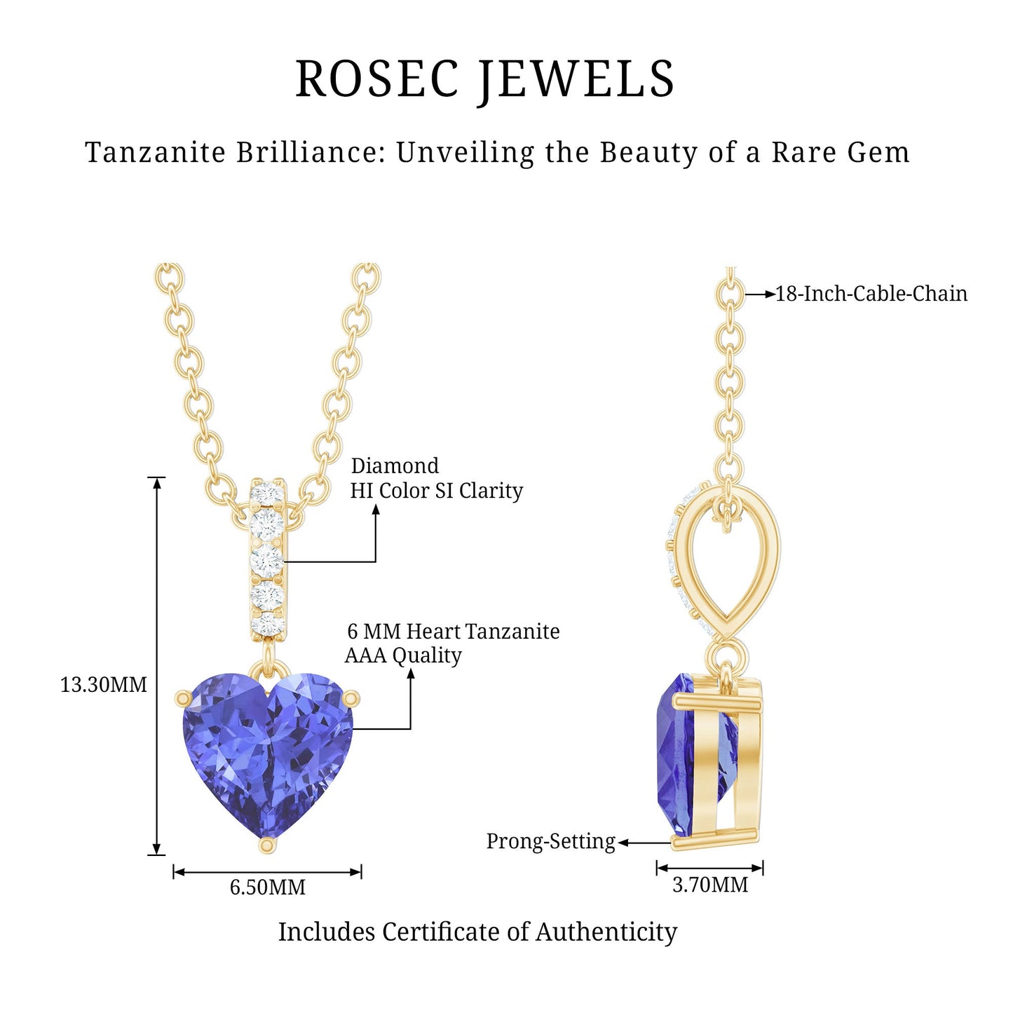 0.9 Carat Solitaire Tanzanite Heart Necklace with Diamond Bail