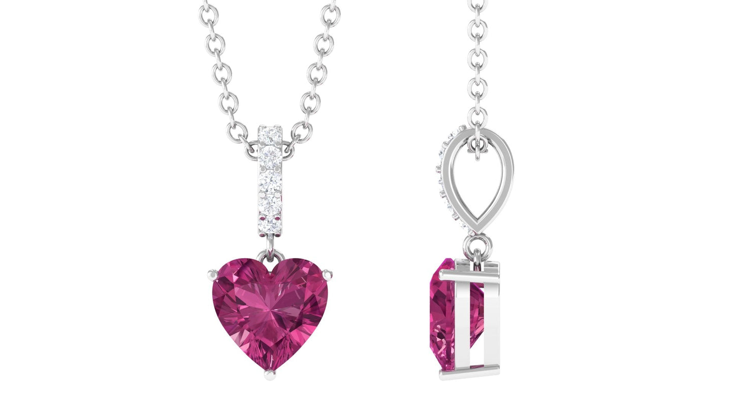 Heart Shape Pink Tourmaline Pendant with Diamond Bail