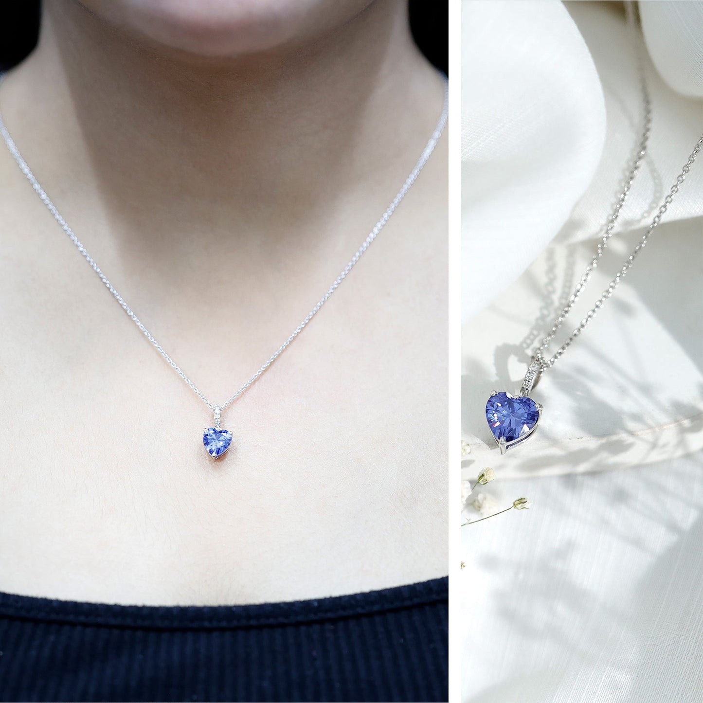 2 Carat Heart Shape Lab Created Blue Sapphire Solitaire Pendant with Diamond