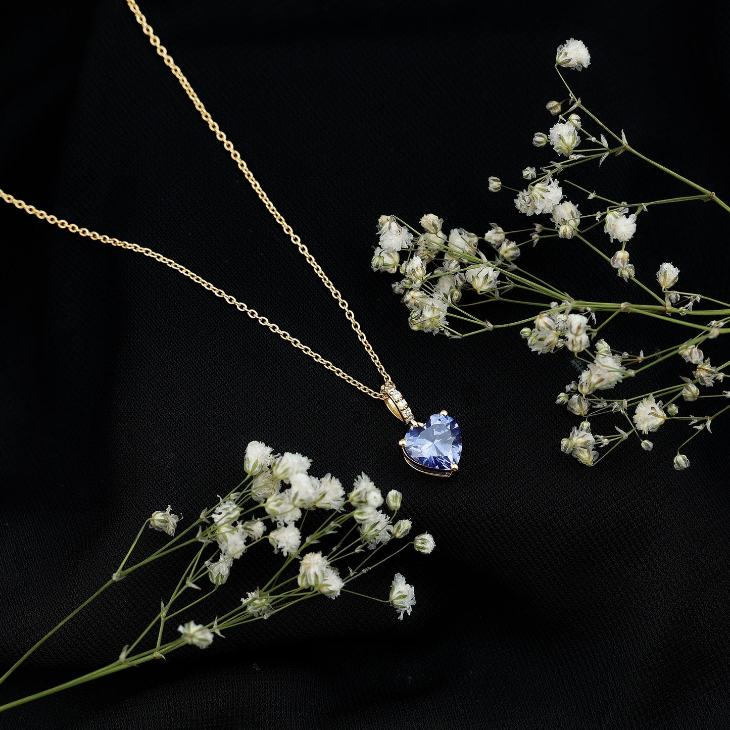 2 Carat Heart Shape Lab Created Blue Sapphire Solitaire Pendant with Diamond