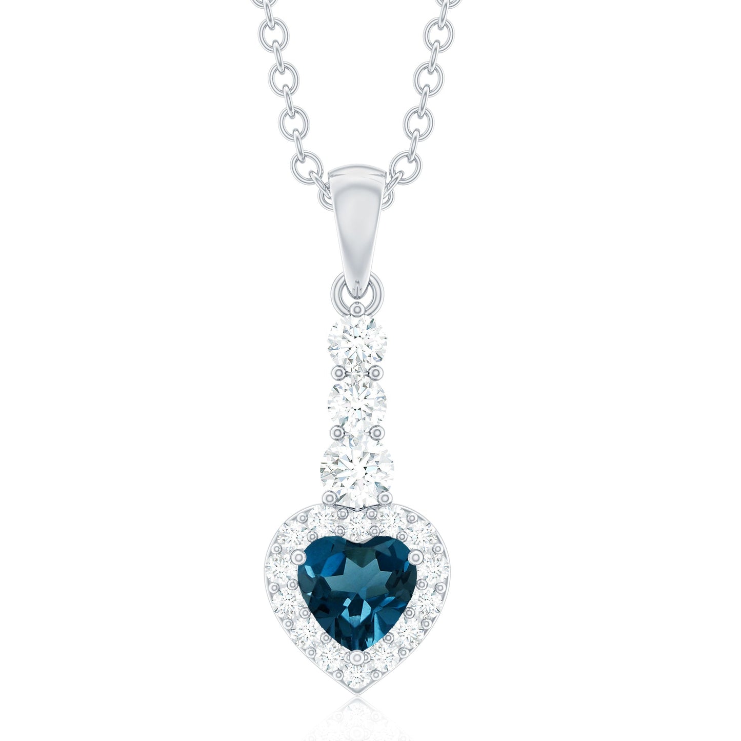 Heart Shape London Blue Topaz Drop Pendant with Diamond