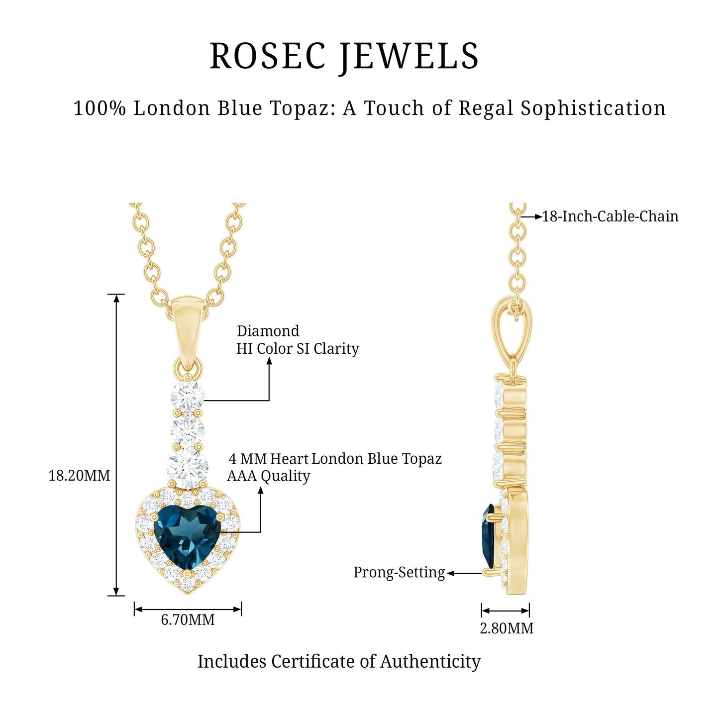 Heart Shape London Blue Topaz Drop Pendant with Diamond