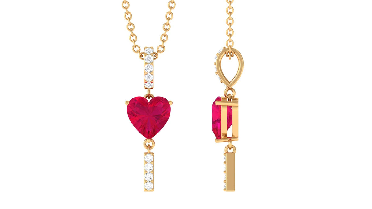 Heart Shape Ruby and Diamond Bar Dangle Pendant For Women
