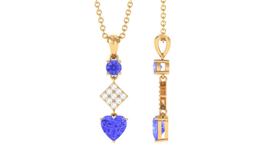 Heart and Round Shape Tanzanite and Diamond Dangle Pendant