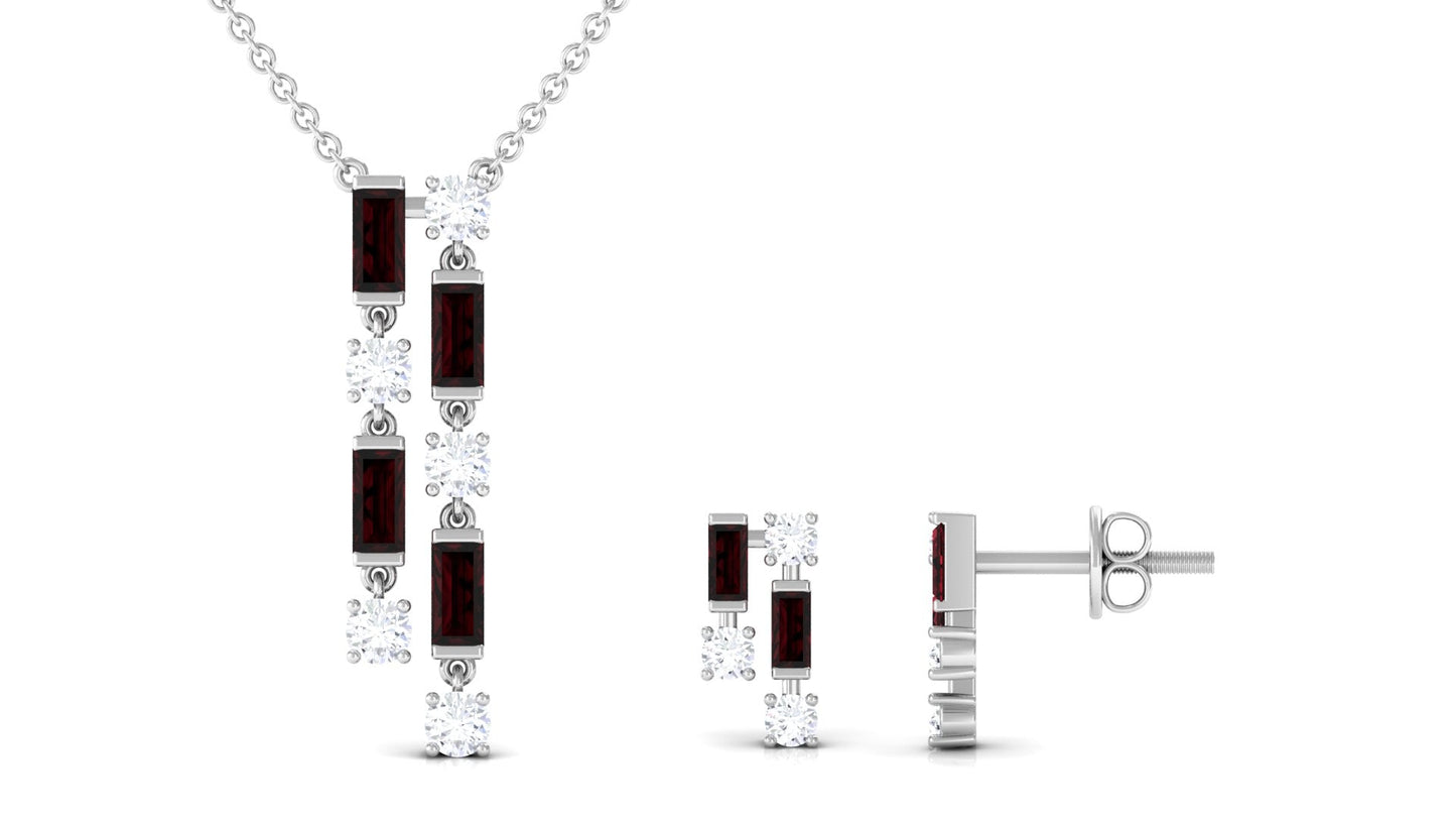 Garnet and Diamond Dangle Jewelry Set