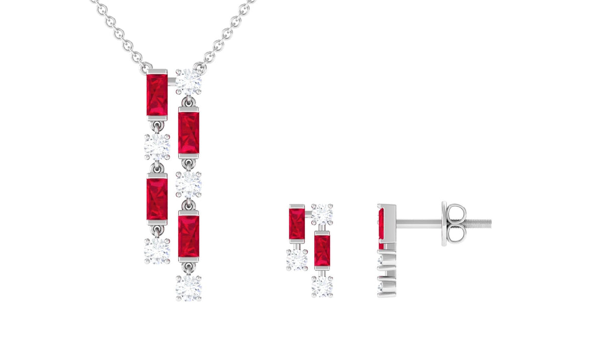 Created Ruby and Diamond Dangle Jewelry Set