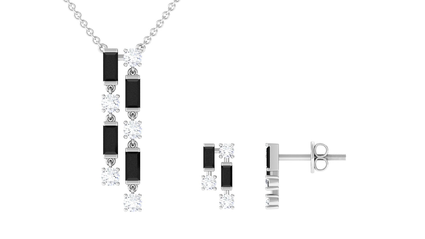 Real Baguette Shape Black Spinel Jewelry Set with Diamond