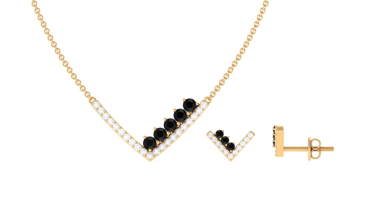 Created Black Diamond and Diamond V-Style Jewelry Set