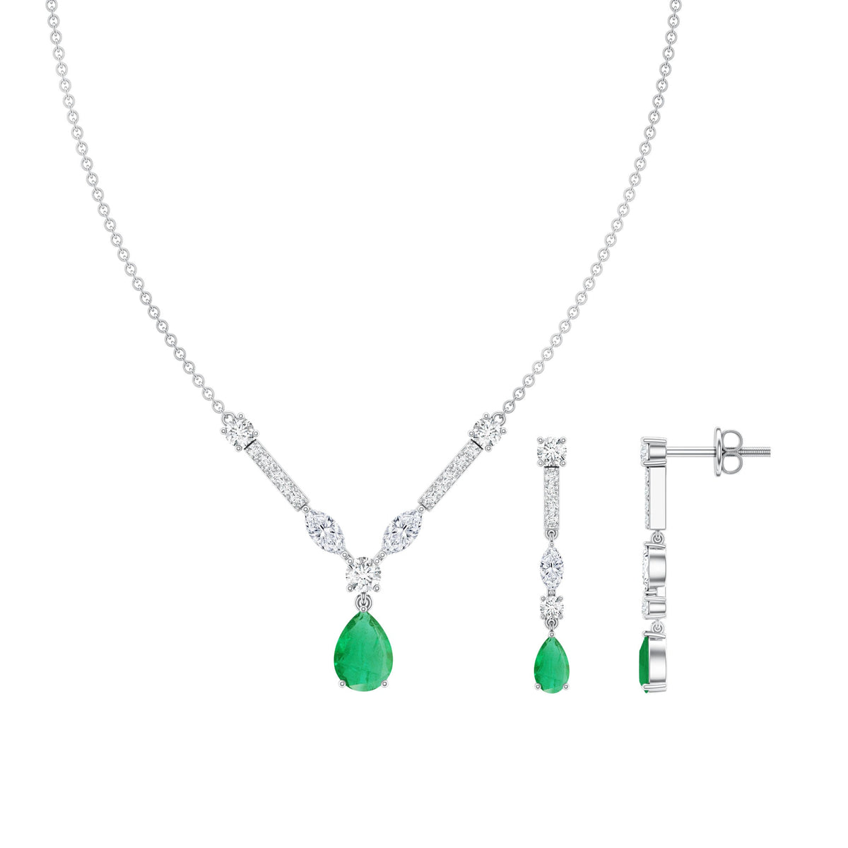 Certified Real Emerald Bridal Necklace and Earrings Set