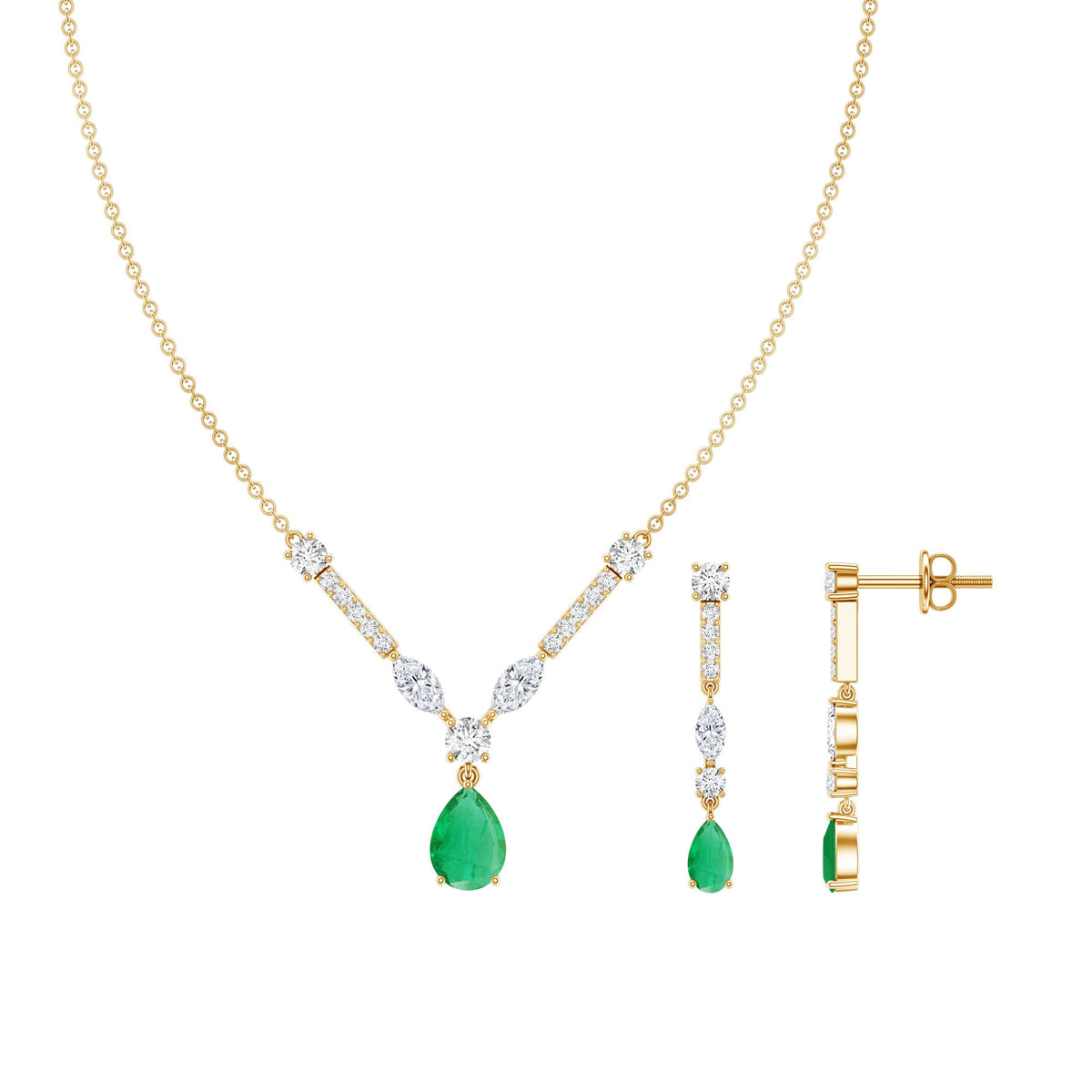 Certified Real Emerald Bridal Necklace and Earrings Set