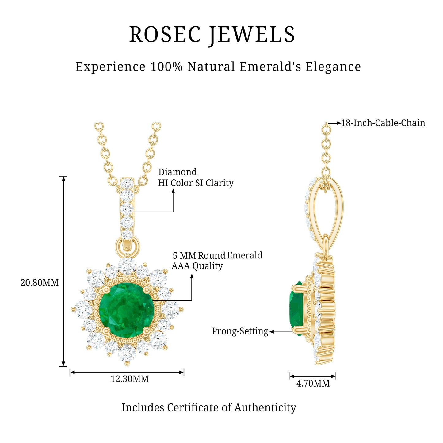 Natural Half Carat Emerald Flower Necklace with Diamond Halo