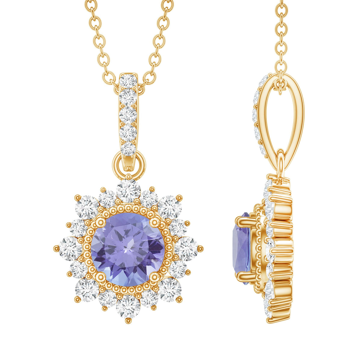 Round Tanzanite Bridal Necklace with Diamond Accent Bail