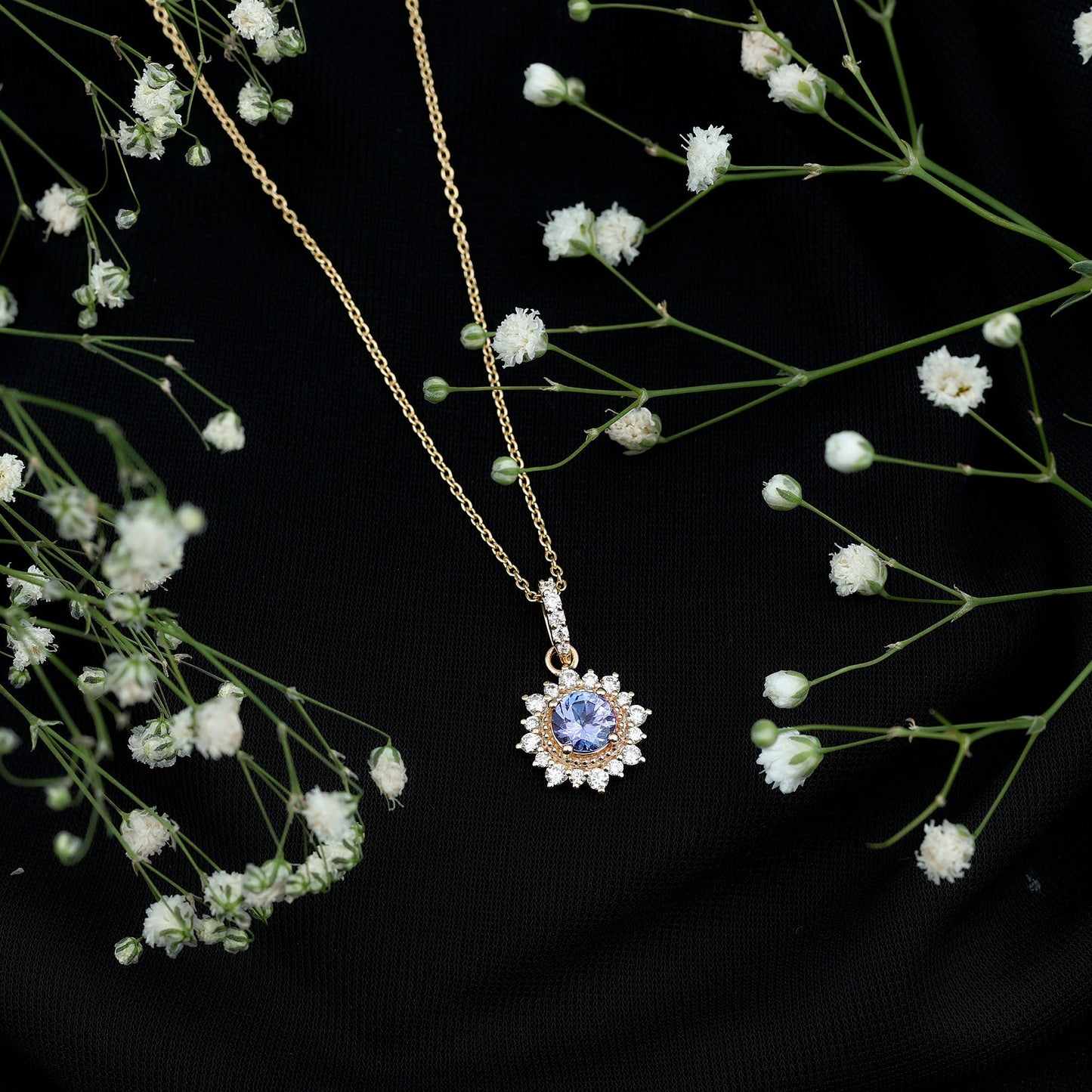 Round Tanzanite Bridal Necklace with Diamond Accent Bail