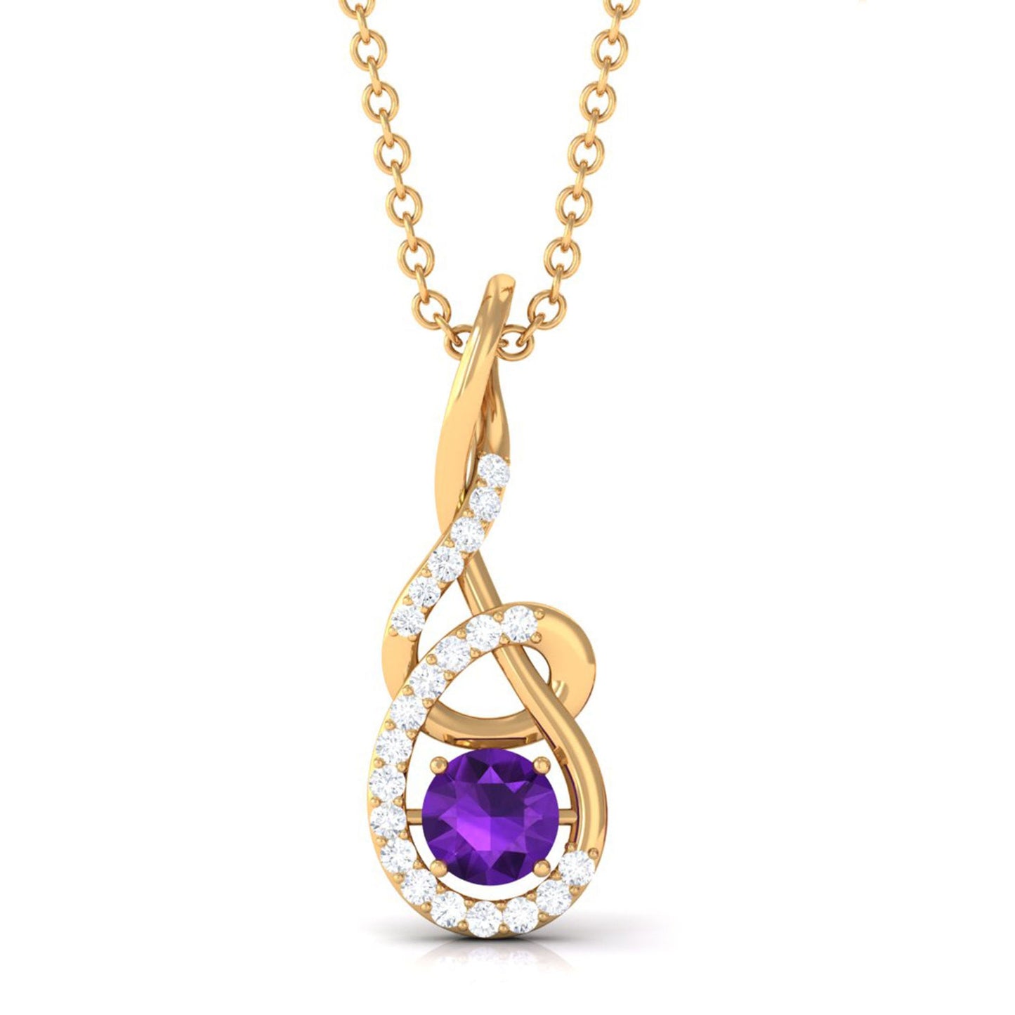 Designer Amethyst and Diamond Teardrop Pendant Necklace