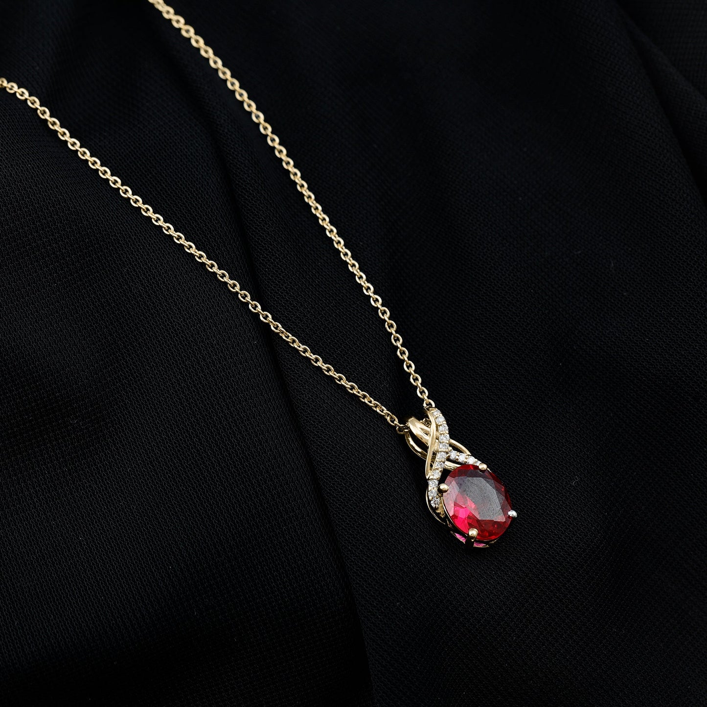 4 Carat Oval Lab Created Ruby Pendant with Diamond Bail
