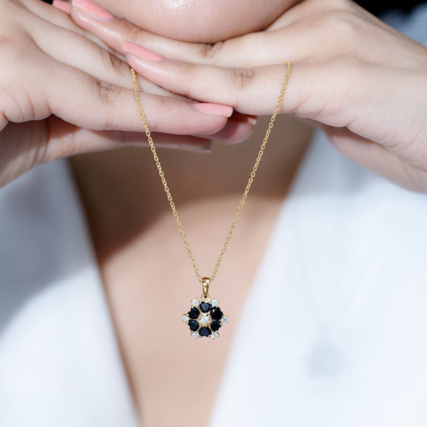 Heart Lab Created Black Diamond Flower Pendant Necklace