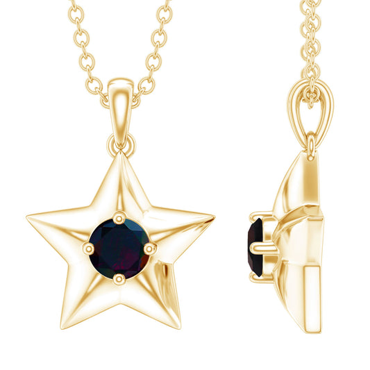 Real Half Carat Black Opal Star Pendant Necklace for Women