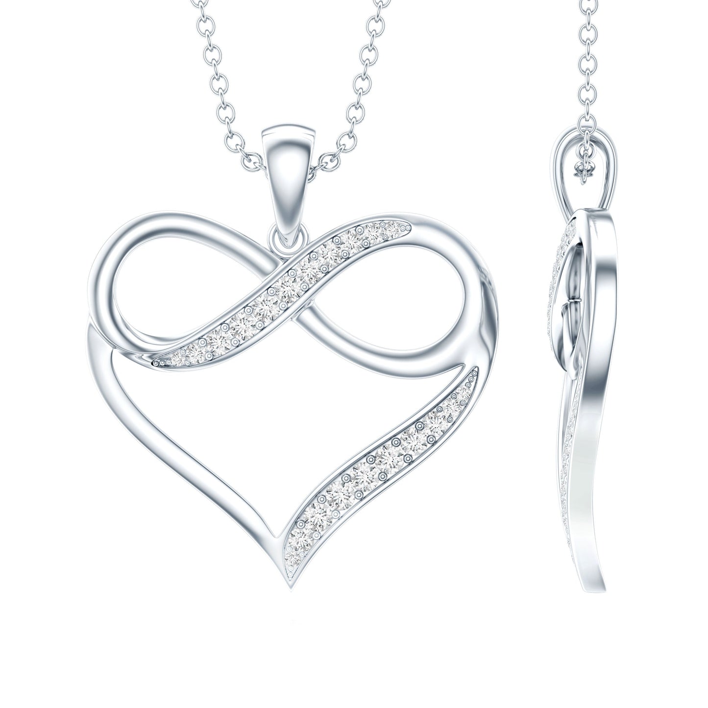 Certified Moissanite Heart and Infinity Necklace with Silver Chain