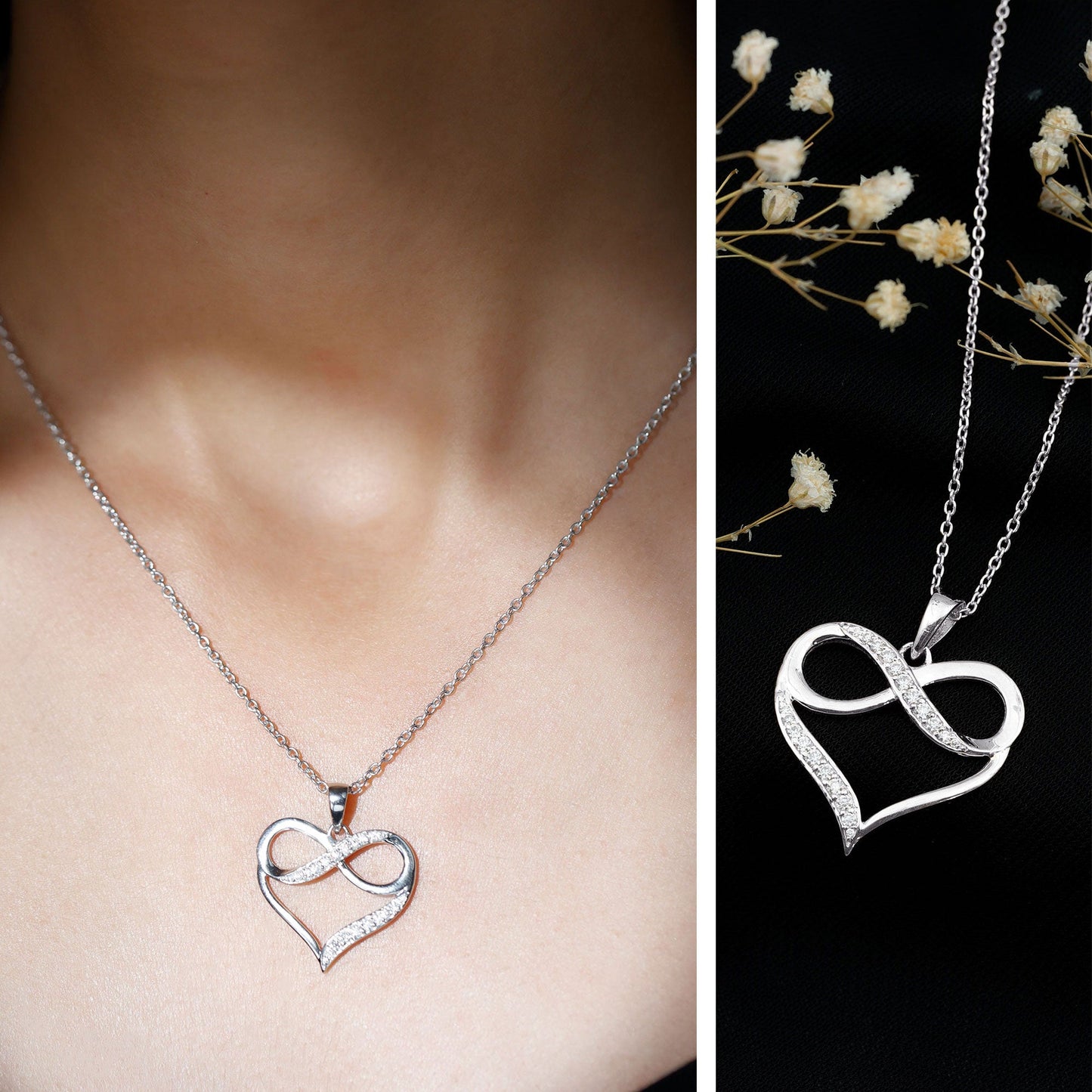 Certified Moissanite Infinity Heart Pendant Necklace