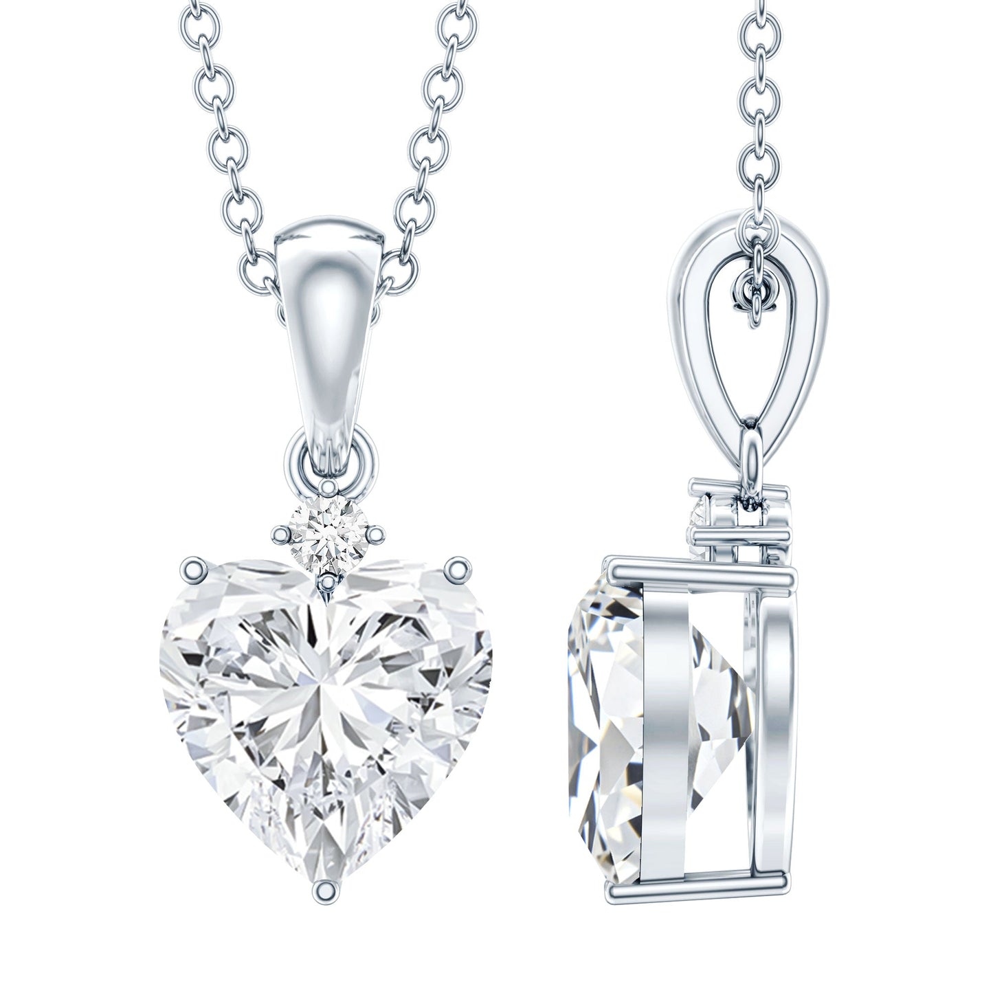 Sterling Silver 2 Carat Moissanite Heart Pendant Necklace