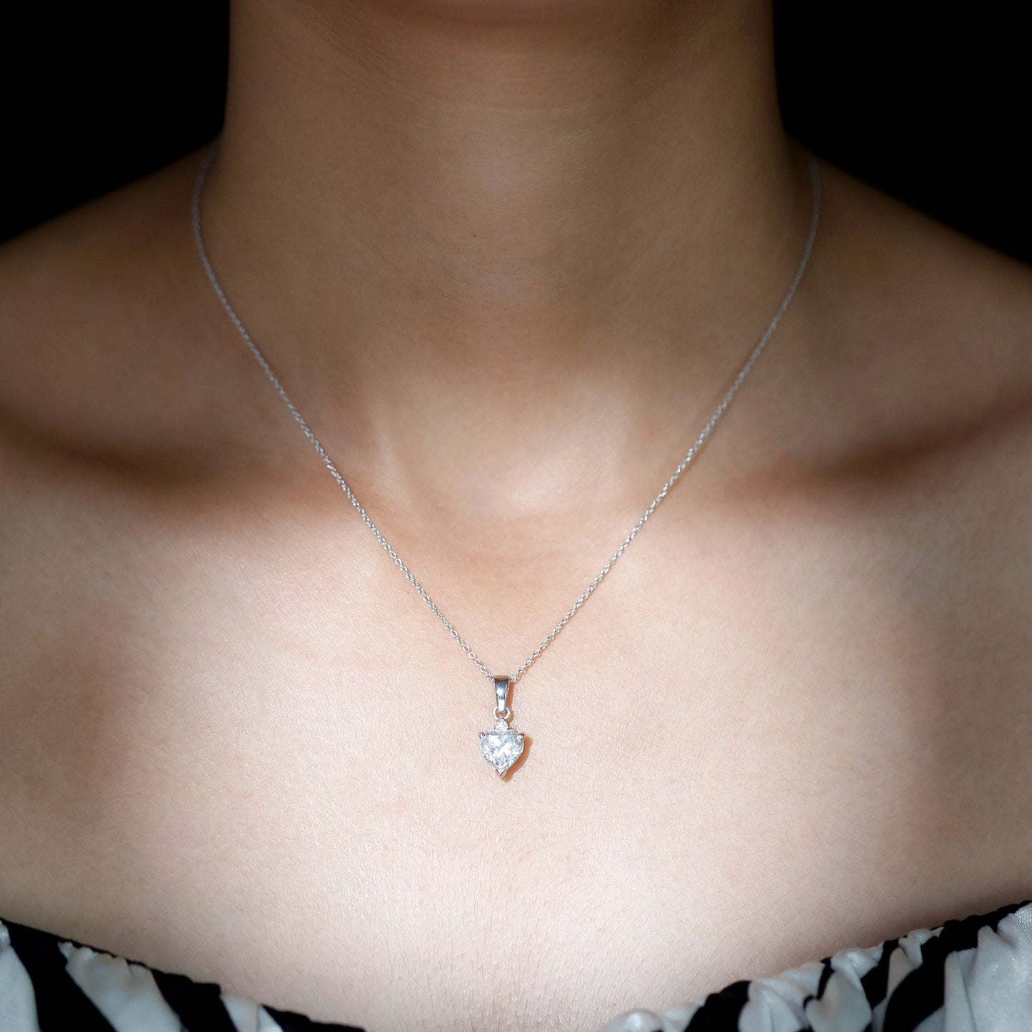 Sterling Silver 2 Carat Moissanite Heart Pendant Necklace