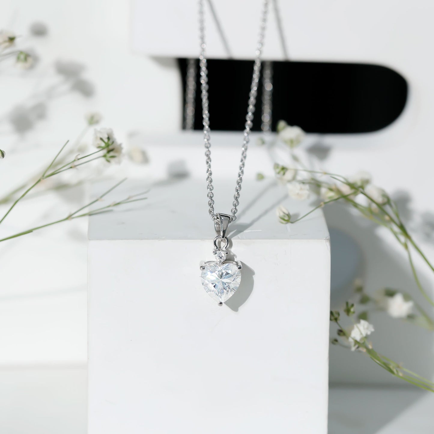 Sterling Silver 2 Carat Moissanite Heart Pendant Necklace