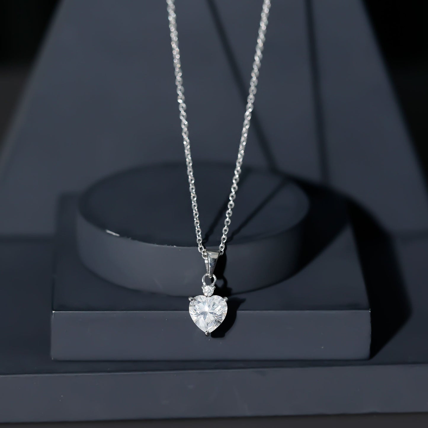 Sterling Silver 2 Carat Moissanite Heart Pendant Necklace