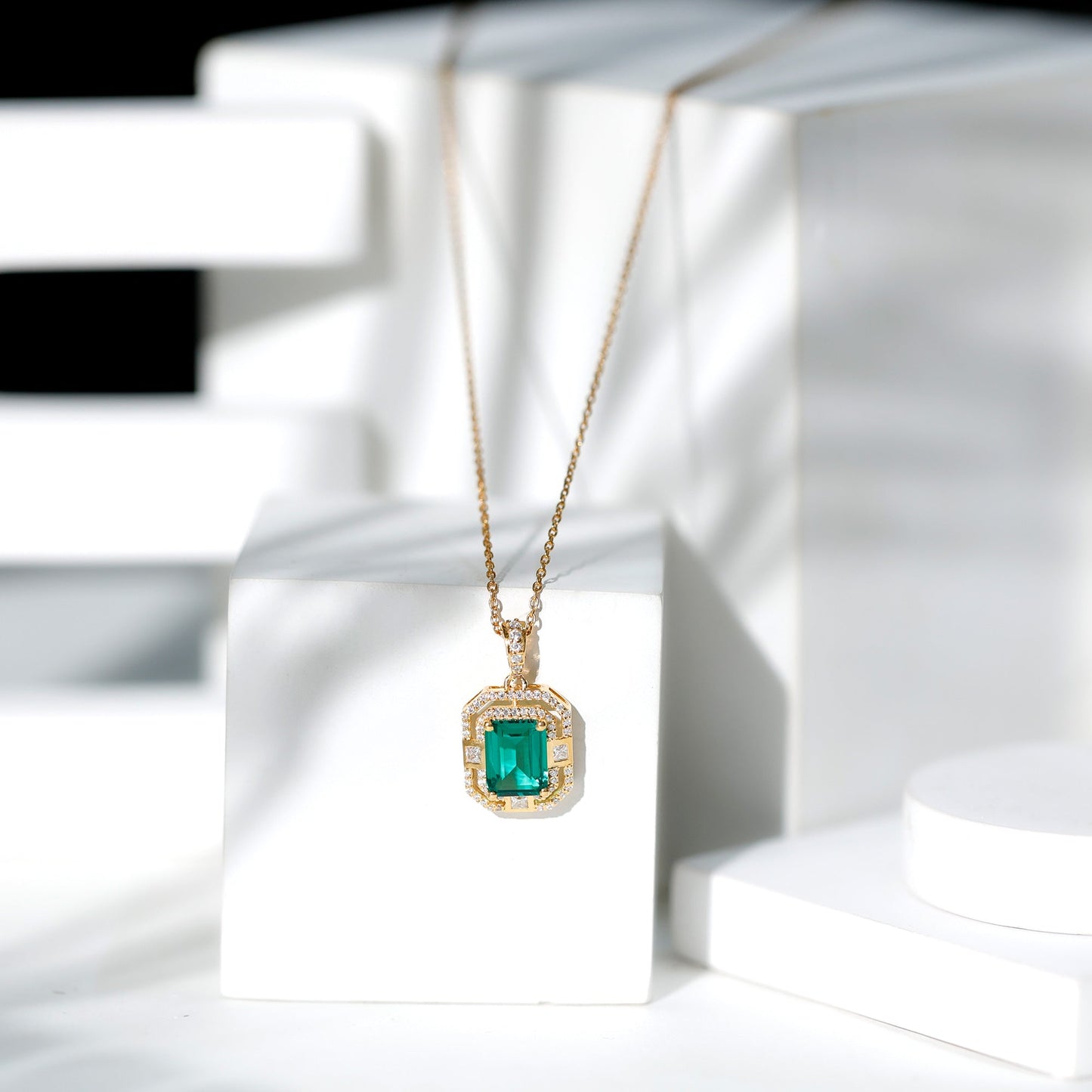 Octagon Cut Lab Created Emerald Vintage Necklace With Chain