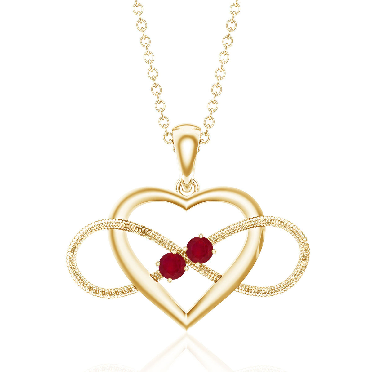 Unique Heart Infinity Pendant Necklace with Ruby