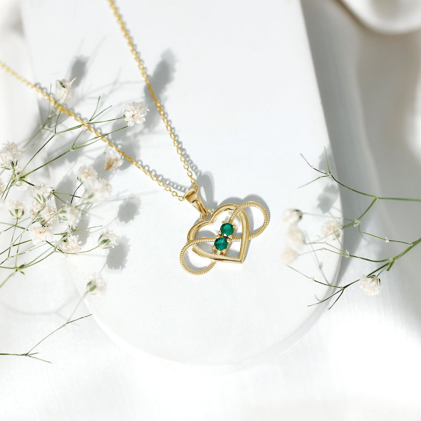 Lab Created Emerald Heart and Infinity Pendant Necklace