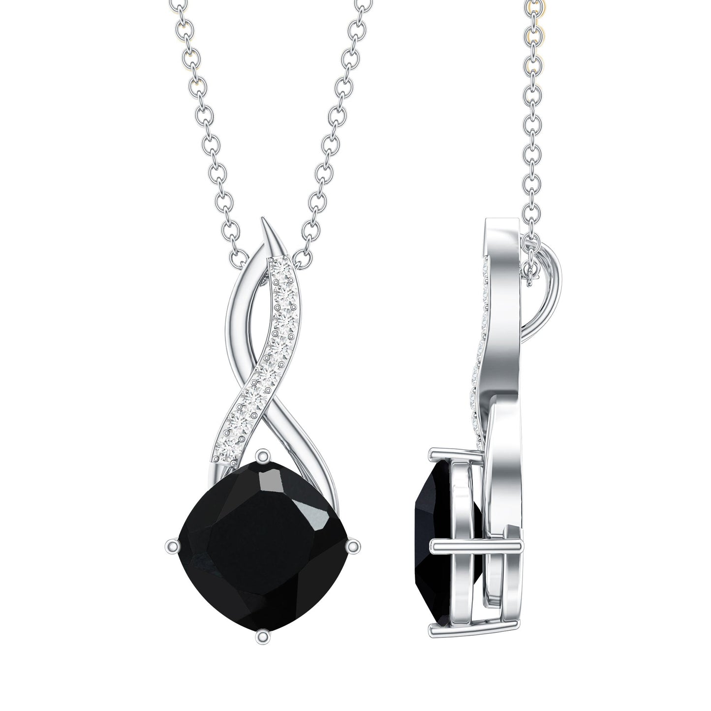 2 Carat Cushion Cut Black Spinel and Diamond Infinity Necklace