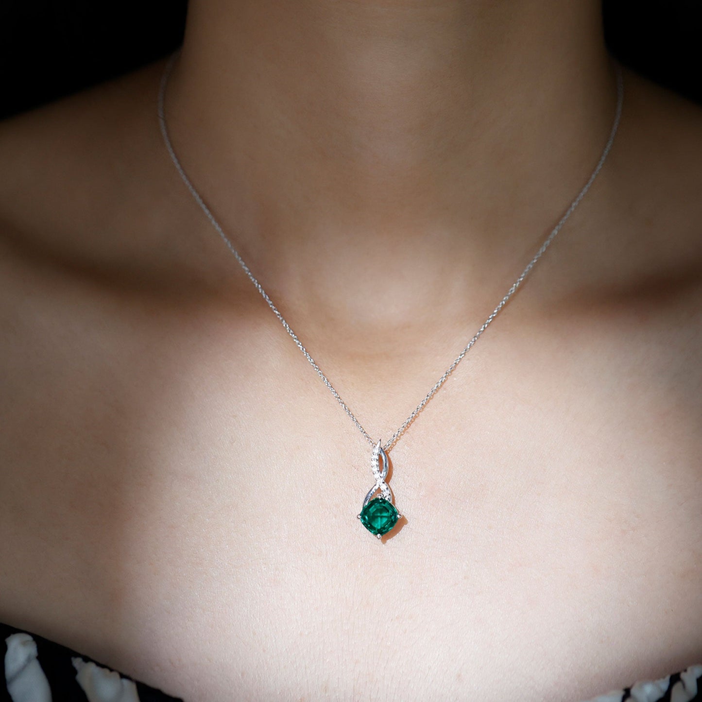 Certified Lab Created Emerald Infinity Necklace with Moissanite