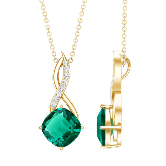 Certified Lab Created Emerald Infinity Necklace with Moissanite
