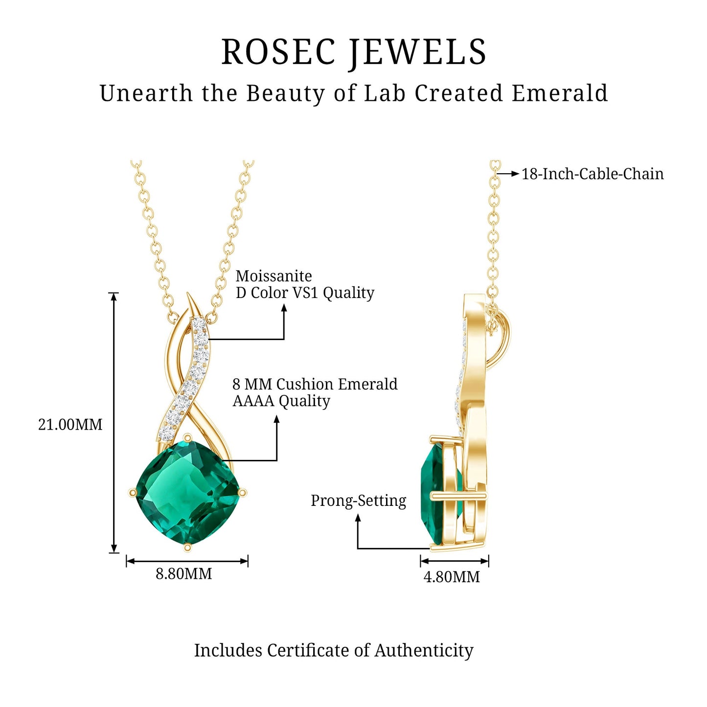 Certified Lab Created Emerald Infinity Necklace with Moissanite