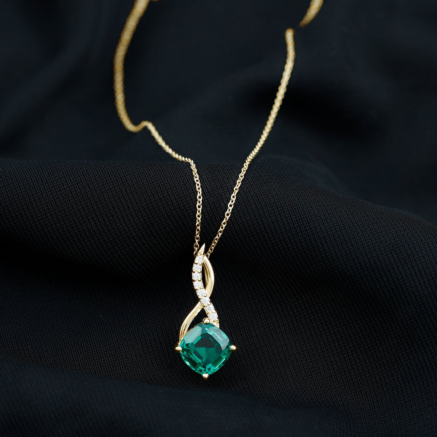 Certified Lab Created Emerald Infinity Necklace with Moissanite