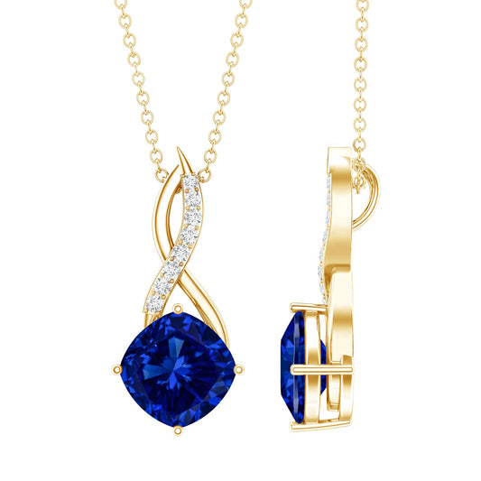 2.7 Carat Cushion Cut Lab Created Blue Sapphire Diamond Infinity Necklace